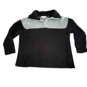 Carolyn Taylor Essentials Chenille 1/4 Zip Sweater 1X Moss Green Black Ribbed